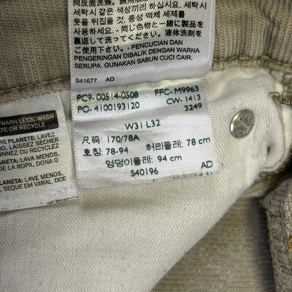 Levi's 514 Corduroy Pants Mens 31x31 Tan Straight Leg Casual